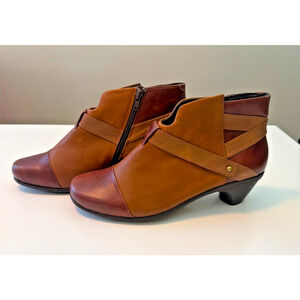 NAOT Modern Leather Ankle Boot  Brown Strappy Heel Side Zip Women's Sz 37 / 6.5